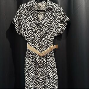 H&M Black and White Leaf Pattern Mini Dress